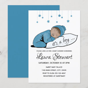 Cute Baby Boy Sleeping - Baby Shower Invitation
