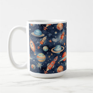 Cute Baby Boy Space Planet Watercolor Blue Orange Coffee Mug