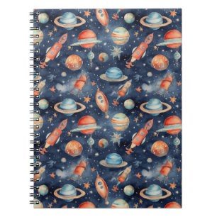 Cute Baby Boy Space Planet Watercolor Blue Orange Notebook