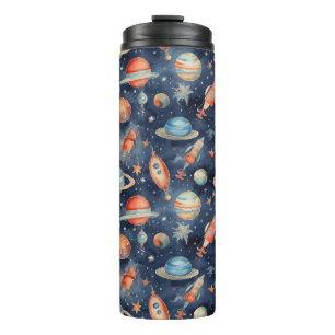 Cute Baby Boy Space Planet Watercolor Blue Orange Thermal Tumbler
