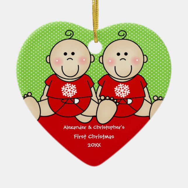 Cute Baby Boy Twin's First Christmas Ornament (Front)
