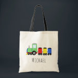 Cute Baby Boy's Locomotive Train and Name Tote Bag<br><div class="desc">This cute boy's farm themed tote bag features a colourful locomotive train doodle, and has place for you to add your child/baby's name in beautiful typography. Perfect to use as a bag for your little boy, or as a simple diaper bag for a new mom! Great gift for train lovers....</div>