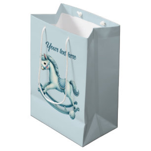 Cute baby boys rocking horse customizable medium gift bag