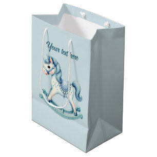 Cute baby boys rocking horse customizable  medium gift bag