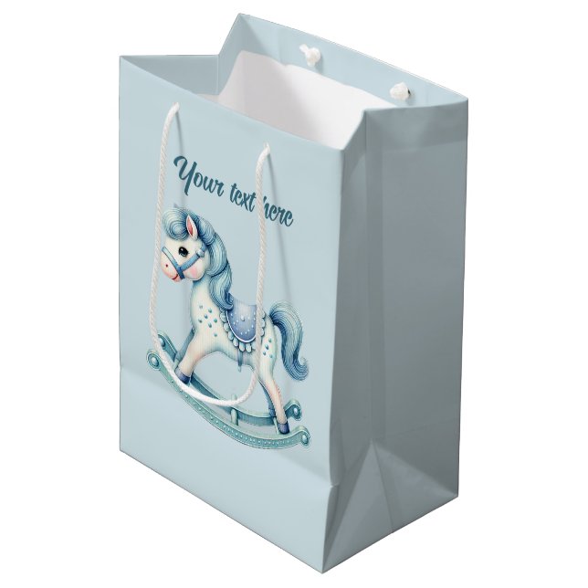Cute baby boys rocking horse customizable  medium gift bag (Front Angled)