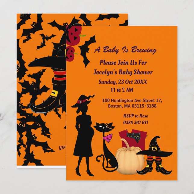 Cute Baby Brewing Witch Shoe Pumpkin Baby Shower Invitation (Front/Back)