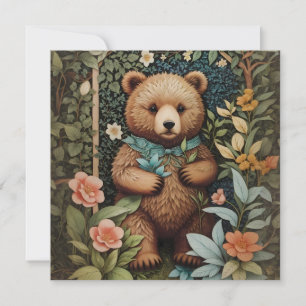 Cute Baby Brown Bear William Morris Inspired 