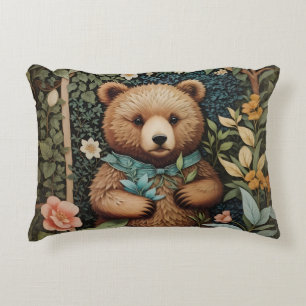 Cute Baby Brown Bear William Morris Inspired Accent Pillow