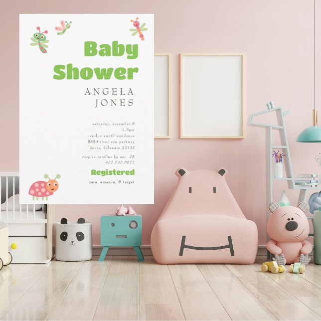 Cute Baby Bugs Lime Green Baby Shower Invitation (Creator Uploaded)