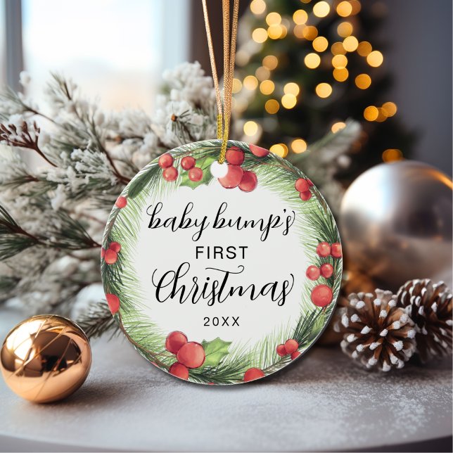 Cute Baby Bump's First Christmas Holiday Ceramic  Ceramic Ornament (Creator Uploaded)