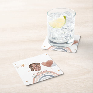 Cute baby bunny African american kids baby shower Square Paper Coaster