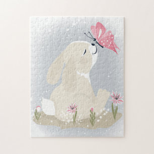 Cute baby Bunny and butterfly. Jigsaw Puzzle