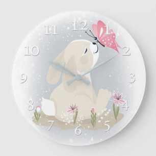 Cute baby Bunny and butterfly. Large Clock