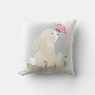 Cute baby Bunny and butterfly. Throw Pillow