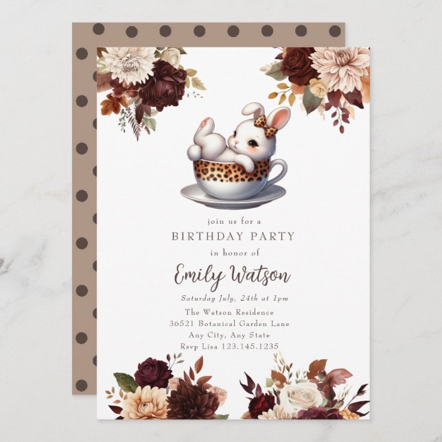 Cute Baby Bunny | Birthday Tea Party Invitation (Front/Back)