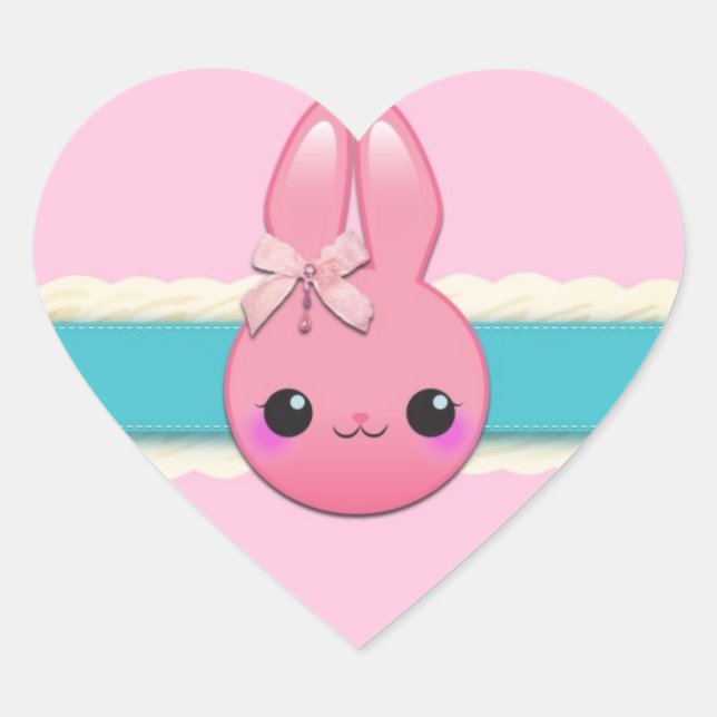 Cute Baby Bunny Frosting Bow and Ribbon Heart Sticker (Front)