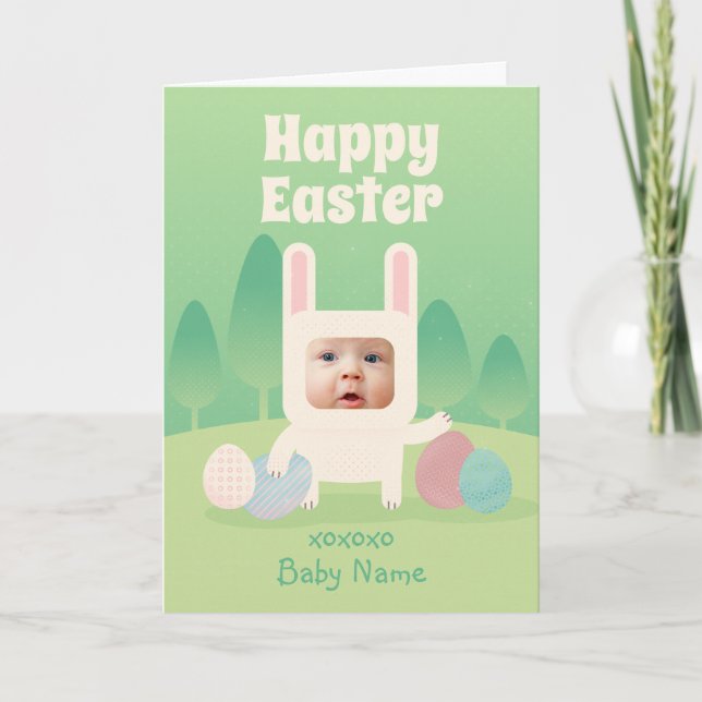 Cute Baby Bunny Happy Easter Holiday Card (Front)