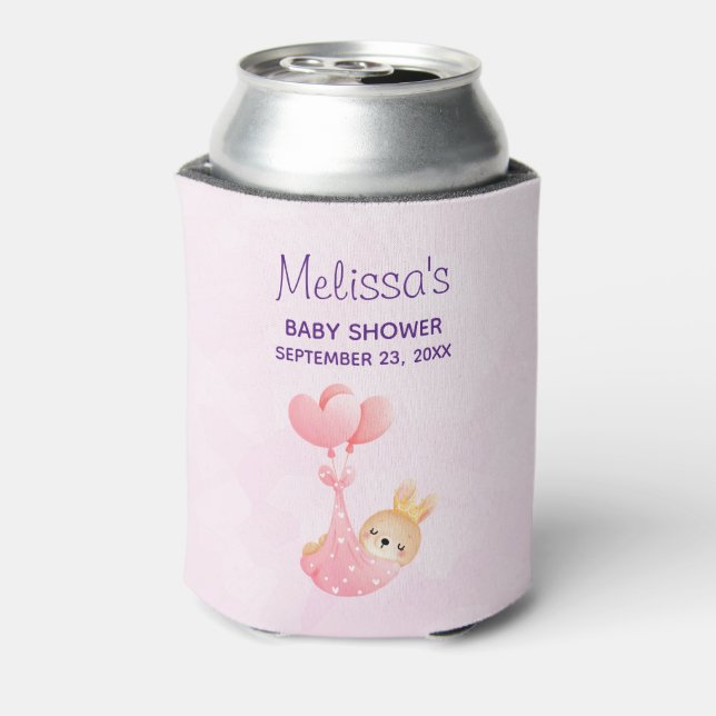 Cute Baby Bunny in a Heart Blanket Baby Shower Can Cooler (Can Back)