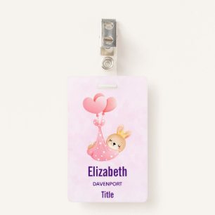 Cute Baby Bunny in a Heart Blanket Badge