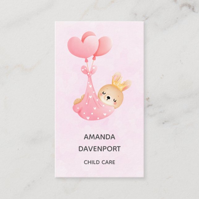 Cute Baby Bunny in a Heart Blanket Business Card (Front)