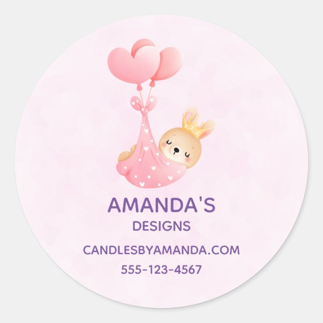 Cute Baby Bunny in a Heart Blanket Business Classic Round Sticker (Front)