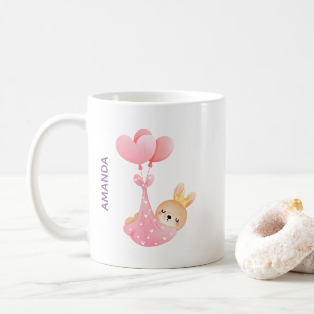 Cute Baby Bunny in a Heart Blanket Coffee Mug (With Donut)