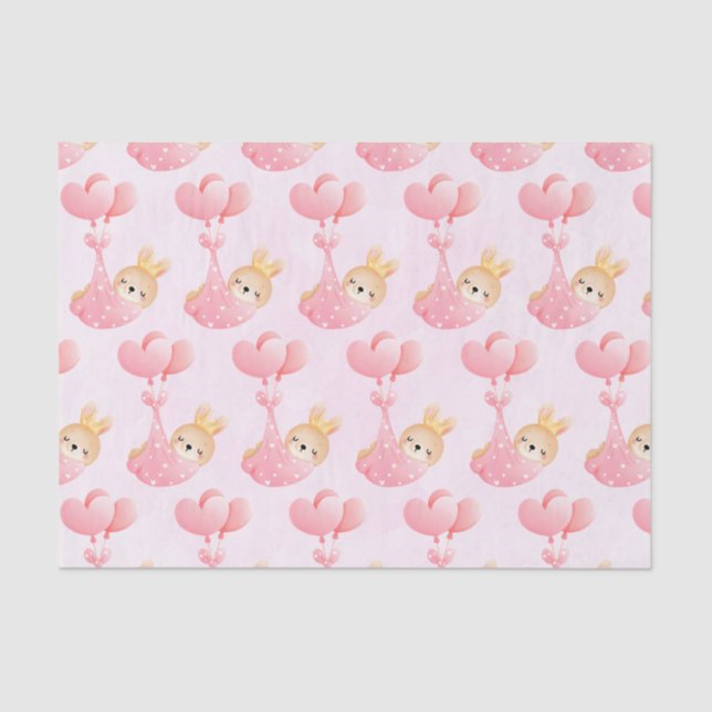 Cute Baby Bunny in a Heart Blanket Pattern Tissue Paper (Front)