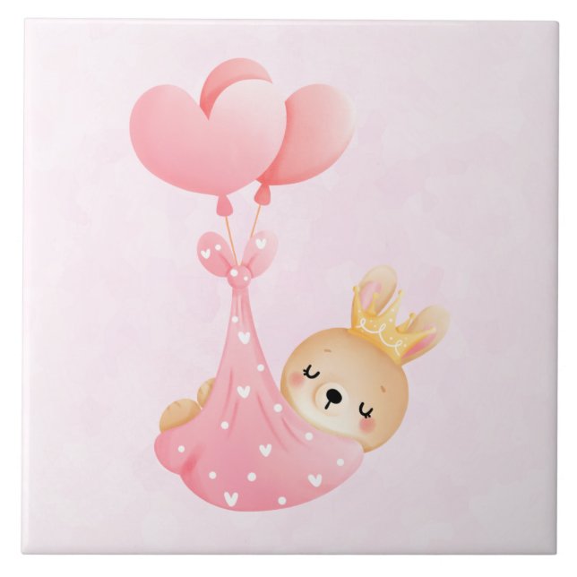 Cute Baby Bunny in a Heart Blanket Tile (Front)