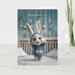 Cute Baby Bunny in Blue Romper Happy Mama's Day Card