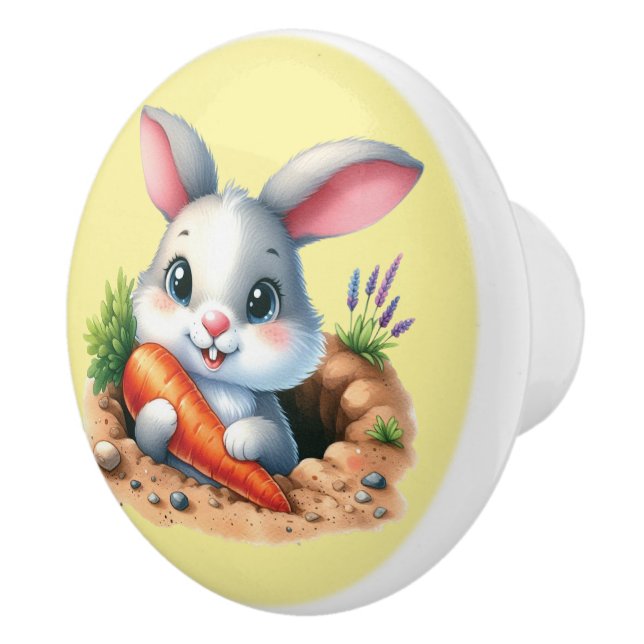 Cute baby bunny nursery  ceramic knob (Right)