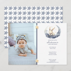 Cute Baby Bunny on a Moon Kid's Birthday Invitation