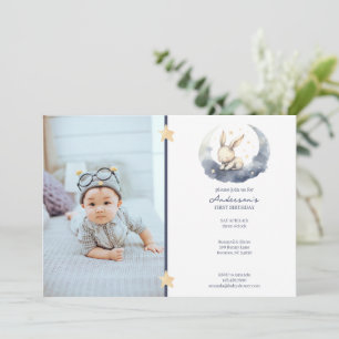 Cute Baby Bunny on a Moon Kid's Birthday Invitation