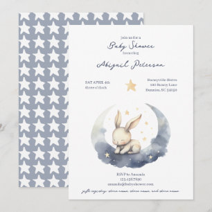 Cute Baby Bunny on a Moon with Stars Baby Shower Invitation