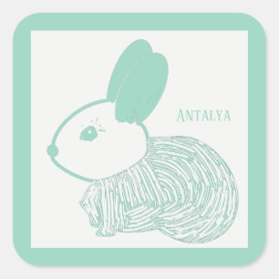 Cute Baby Bunny on Pastel Green Antalya Square Sticker