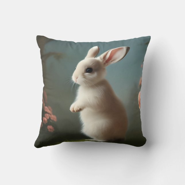 Cute Baby Bunny Portrait  Throw Pillow (Back)