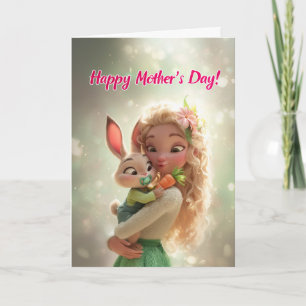 Cute Baby Bunny w/ Carrot for Happy Mama's Day Card