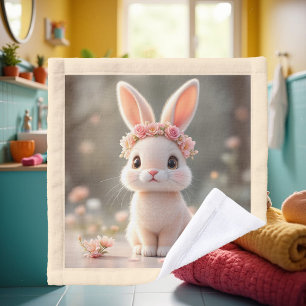 Cute baby bunny with a flower wreath    wash cloth