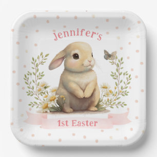 Cute Baby Bunny with Butterfly 1st Easter Party Pa Paper Plate