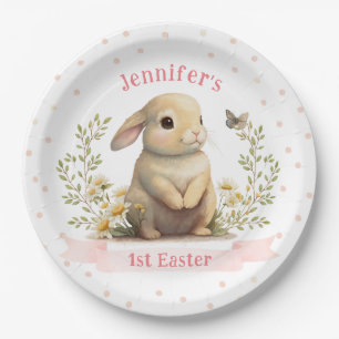 Cute Baby Bunny with Butterfly 1st Easter Party Paper Plate