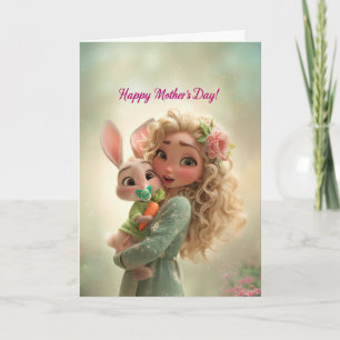 Cute Baby Bunny with Carrot Happy Mother’s Day Card