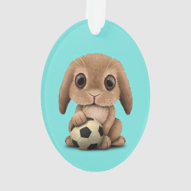 Cute Baby Bunny With Football Soccer Ball Ornament (Back)