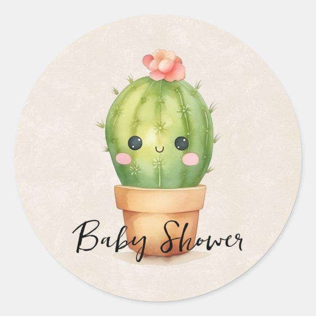 Cute Baby Cactus Succulent Baby Shower Classic Round Sticker (Front)