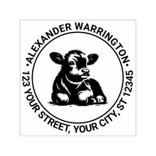 Cute Baby Calf Cow Lying Down Name Return Address Self-inking Stamp