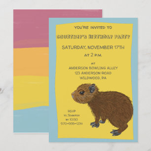 Cute Baby Capybara Illustration Party Invitation