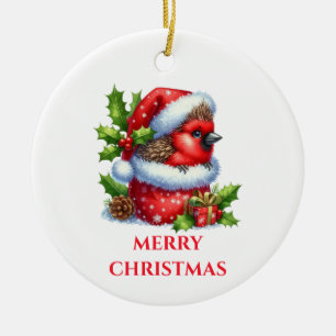 Cute Baby Cardinal Christmas Ceramic Ornament