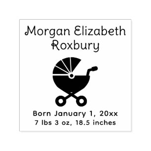 Cute Baby Carriage Birth Announcement Details #4 Self-inking Stamp