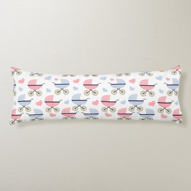 Cute Baby Carriage Pink Blue Infant Bedding Body Pillow (Front)