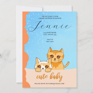 cute baby cat, baby shower Invitation
