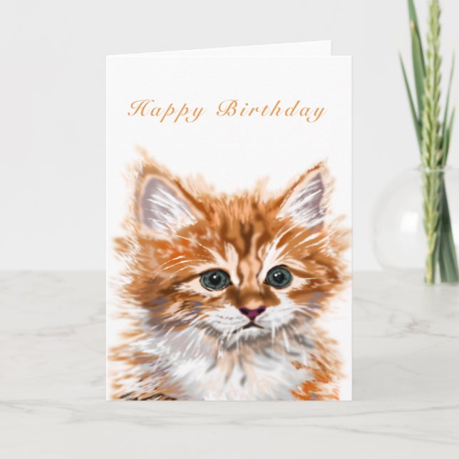 Cute Baby Cat Birthday Card with Custom Text (Front)
