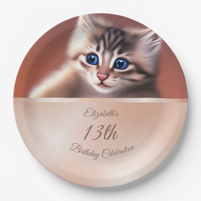 Cute Baby Cat | Custom Birthday Paper Plates (Front)